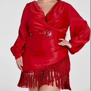 NWT SHAWNA BELTED SATIN DRESS WITH TASSELS